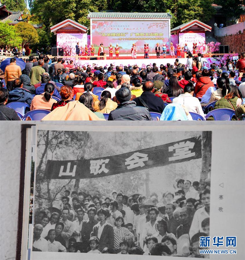 上圖：恭城舉行山歌比賽的場景；下圖：1980年代的比賽盛況