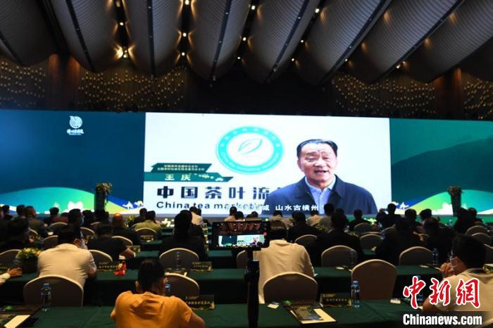 中國茶葉流通協會會長王慶通過視頻致辭。